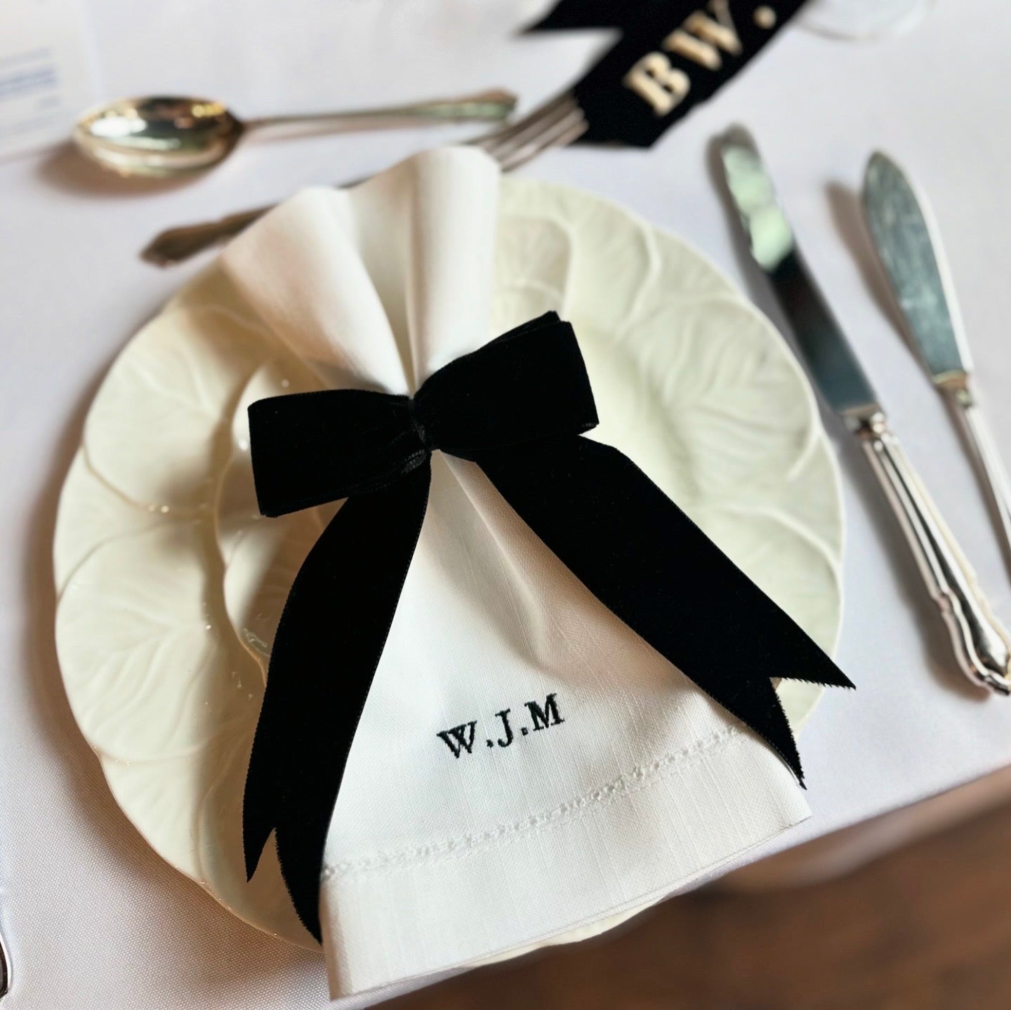 Black Tie Velvet Bow & Personalised Napkin